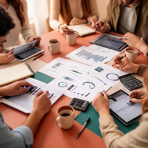 Reunión de consultoría con gráficos financieros sobre una mesa de trabajo en Güímar, Tenerife